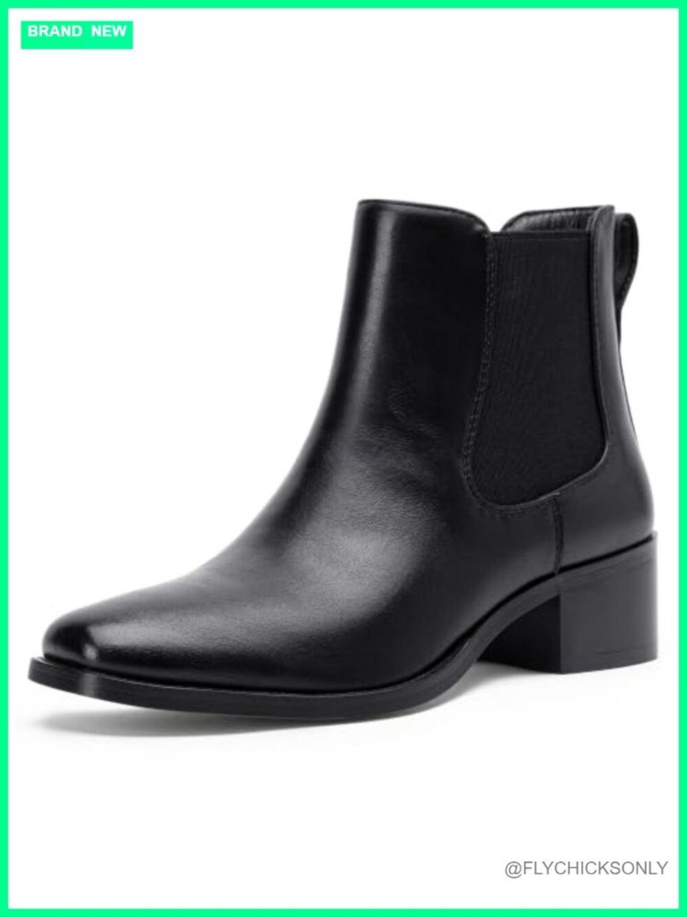 Faux Leather Chelsea Ankle Boots Square Toe Pull-On Block Heel